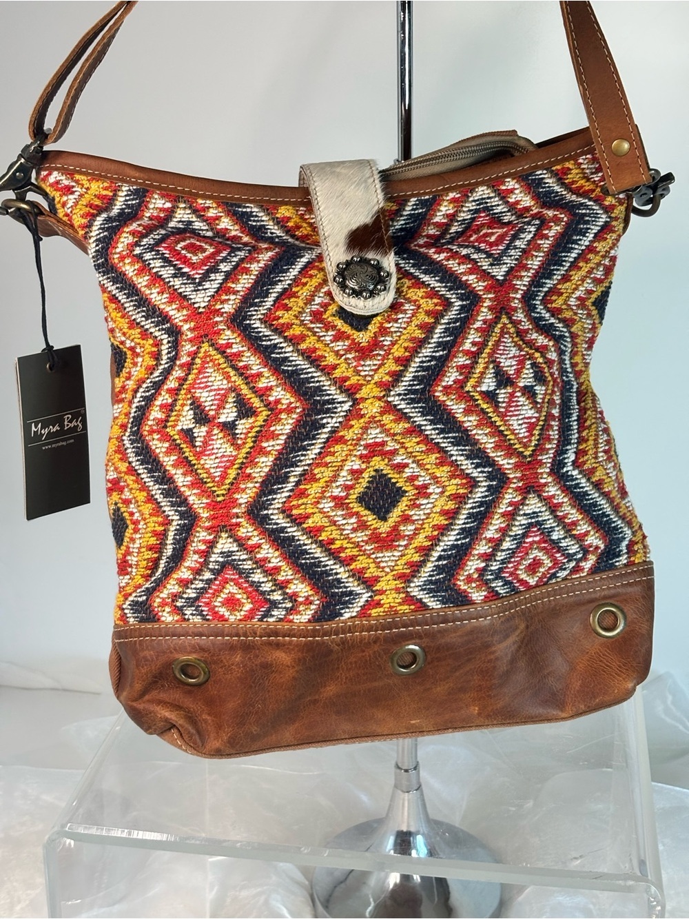Myra Bag Orange Ember Shoulder Bag S-5639 Southwestern Boho Cowhide NWT